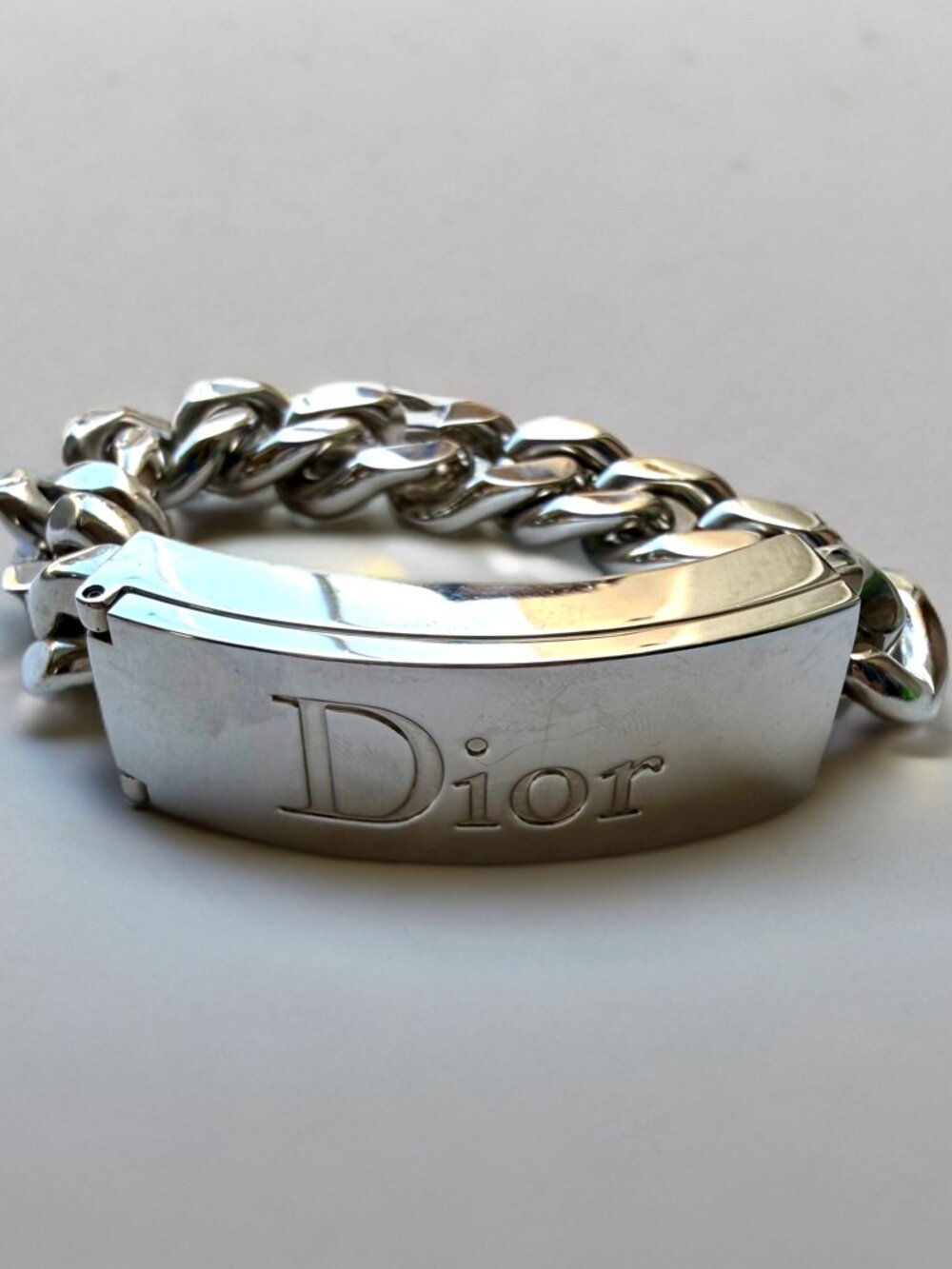 Christian Dior Beauty Silver-Tone Gourmette Curb Chain Chunky Bracelet 5L01